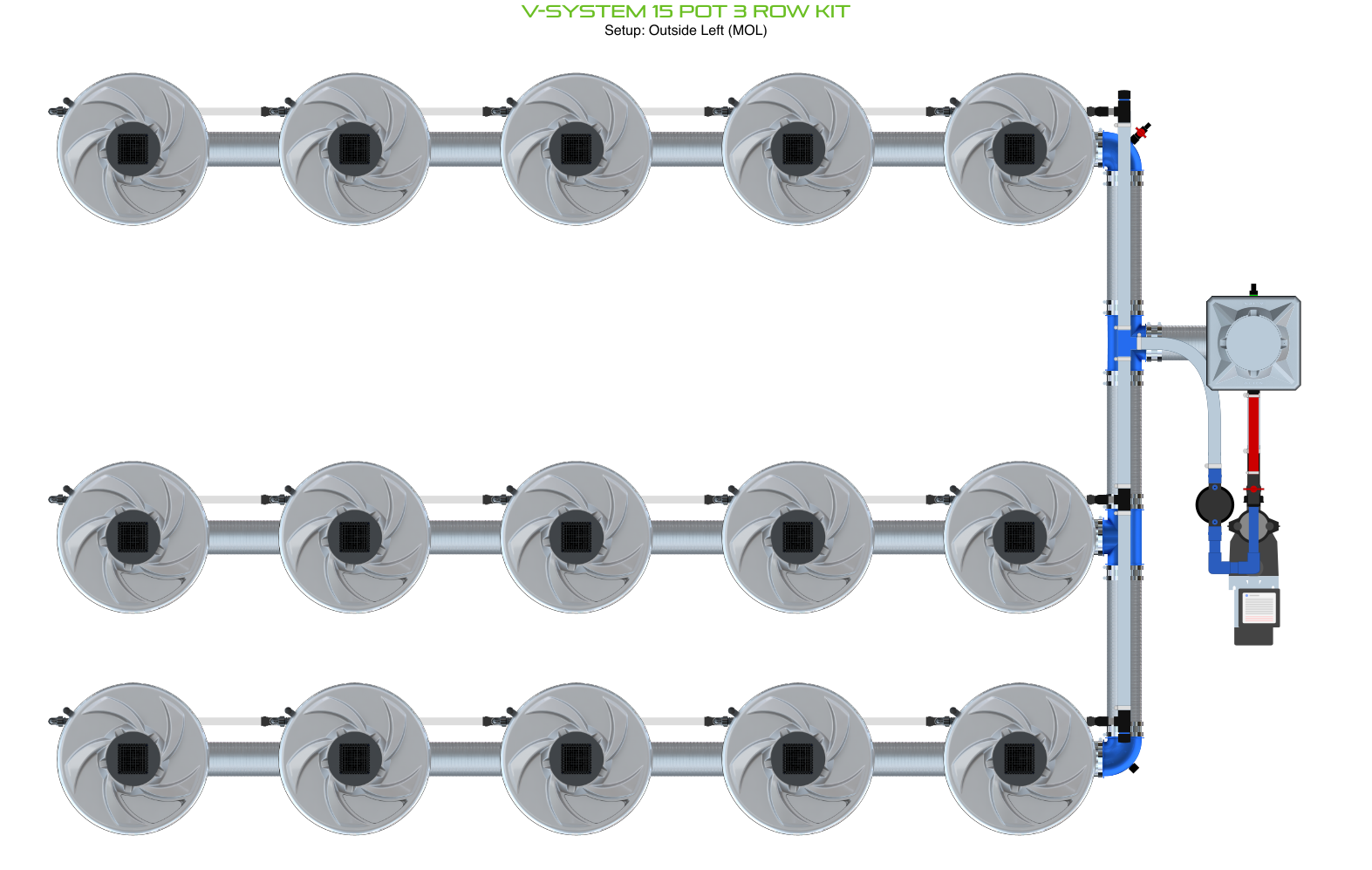 Alien Hydroponics V-SYSTEM 15 Pot 3 Row Kit