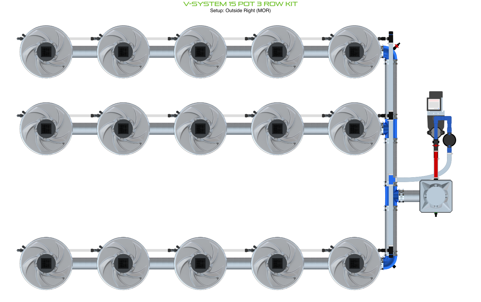 Alien Hydroponics V-SYSTEM 15 Pot 3 Row Kit
