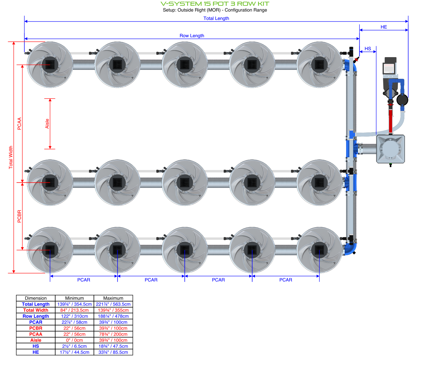 Alien Hydroponics V-SYSTEM 15 Pot 3 Row Kit