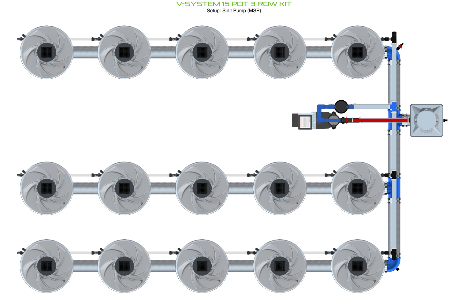 Alien Hydroponics V-SYSTEM 15 Pot 3 Row Kit