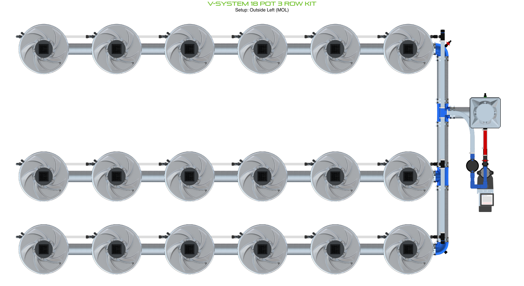 Alien Hydroponics V-SYSTEM 18 Pot 3 Row Kit