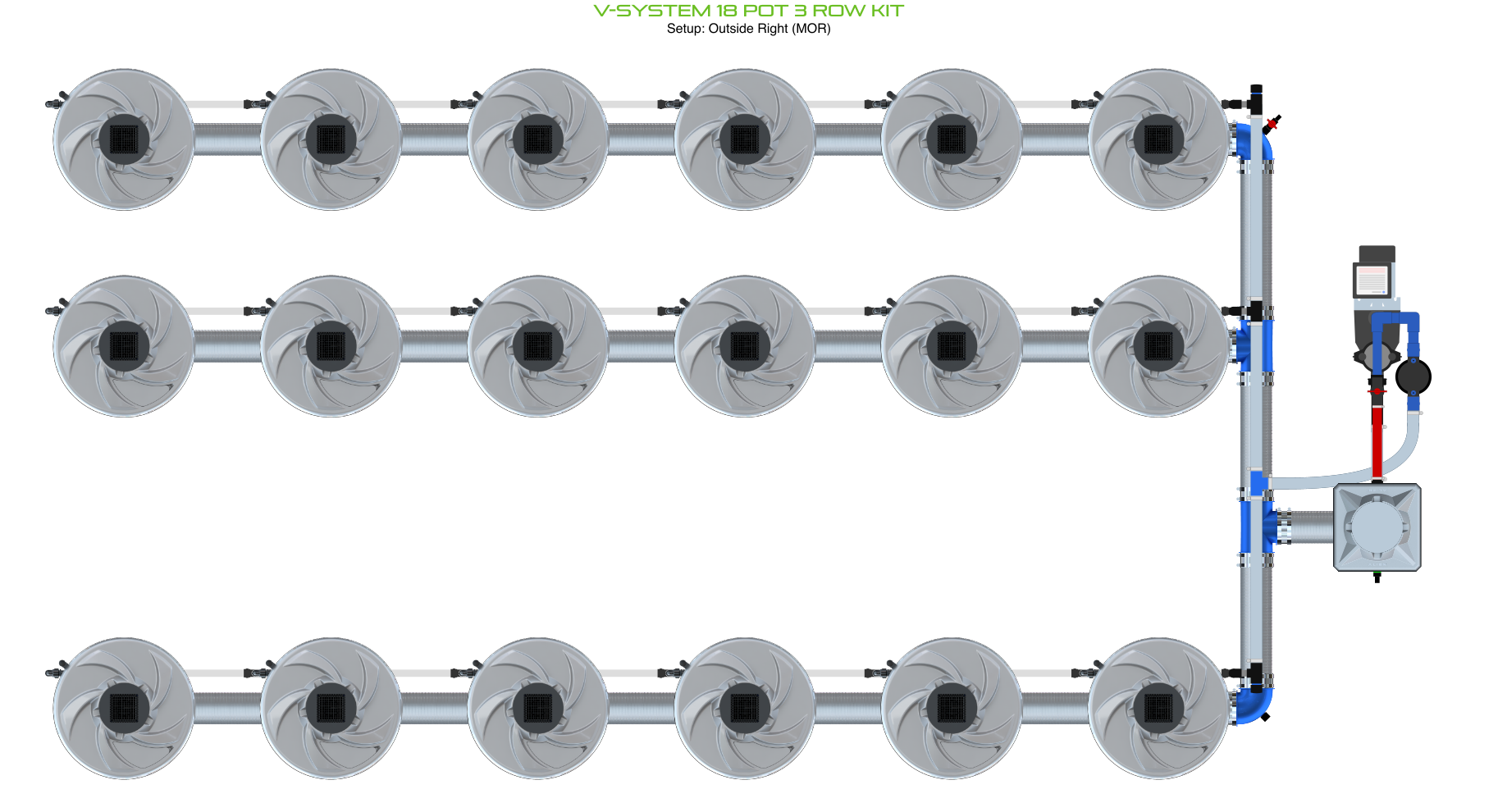 Alien Hydroponics V-SYSTEM 18 Pot 3 Row Kit