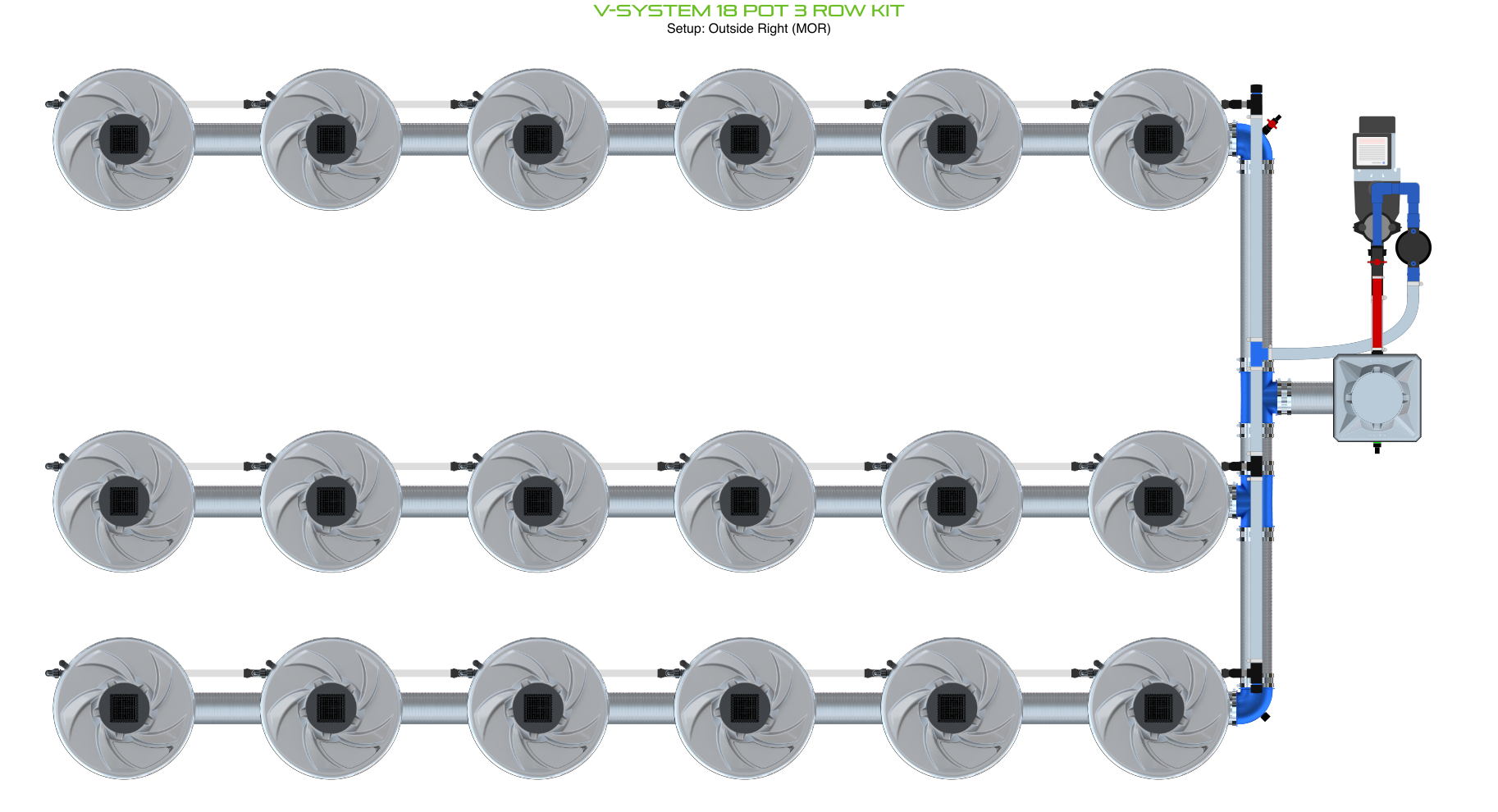 Alien Hydroponics V-SYSTEM 18 Pot 3 Row Kit