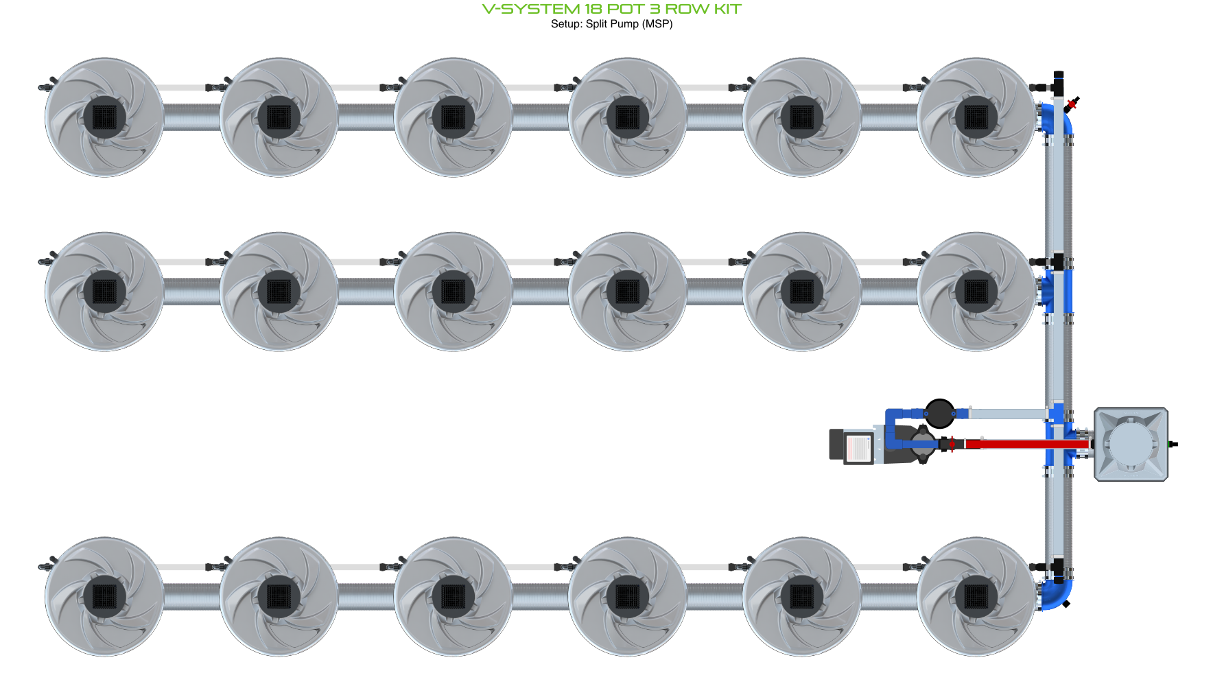 Alien Hydroponics V-SYSTEM 18 Pot 3 Row Kit
