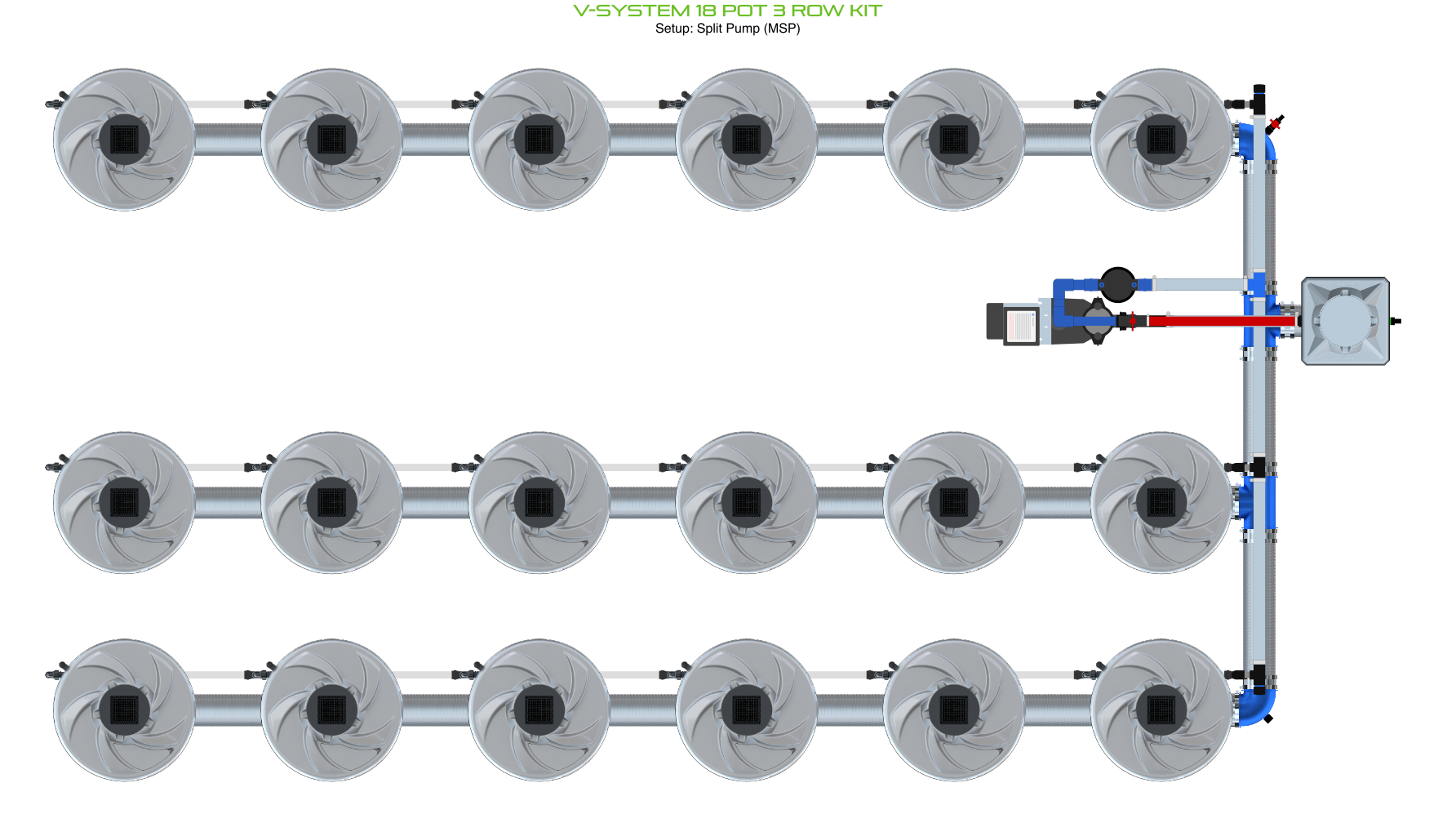 Alien Hydroponics V-SYSTEM 18 Pot 3 Row Kit