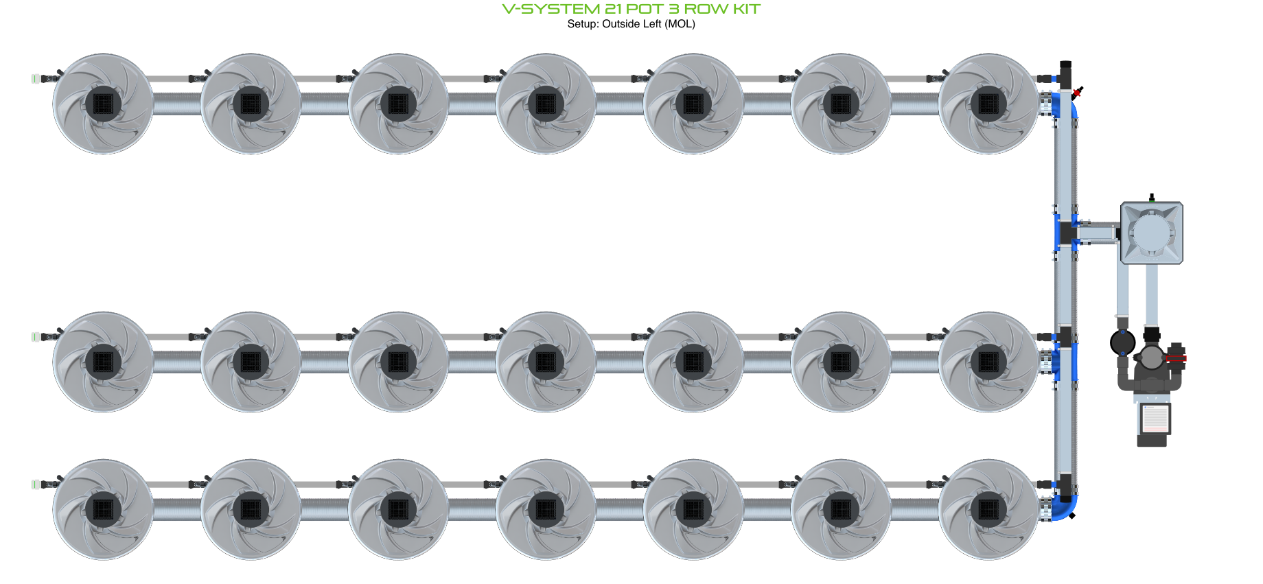 Alien Hydroponics V-SYSTEM 21 Pot 3 Row Kit