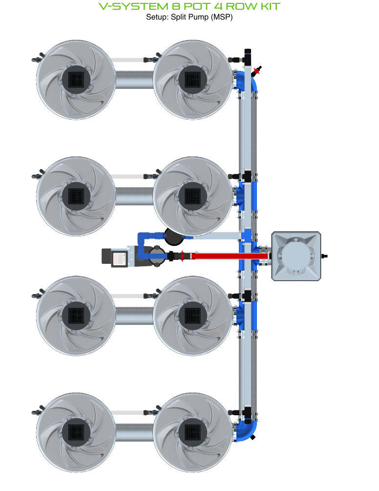 Alien Hydroponics V-SYSTEM 8 Pot 4 Row Kit