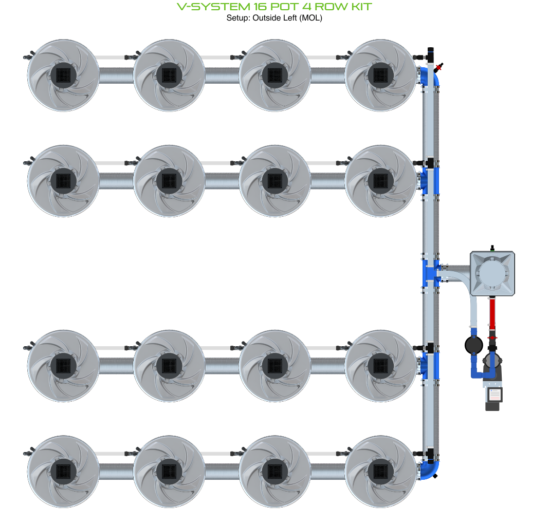 Alien Hydroponics V-SYSTEM 16 Pot 4 Row Kit