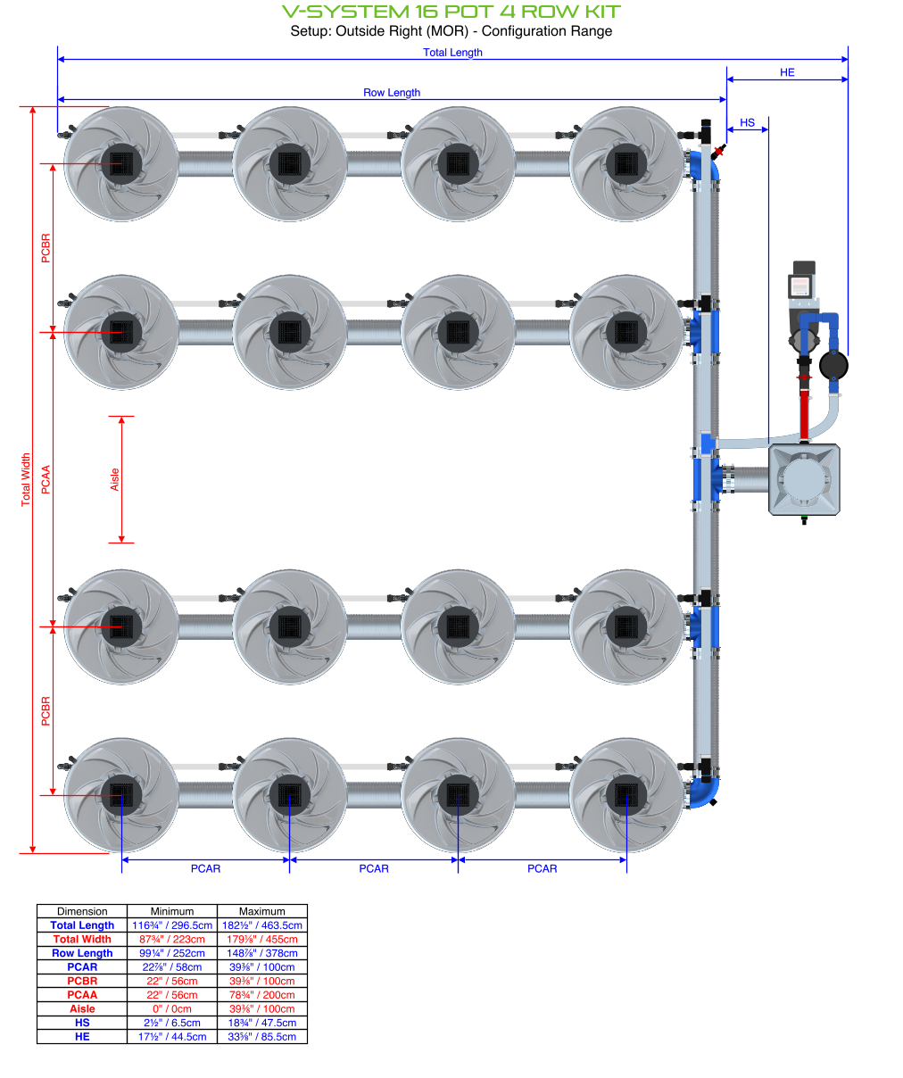 Alien Hydroponics V-SYSTEM 16 Pot 4 Row Kit