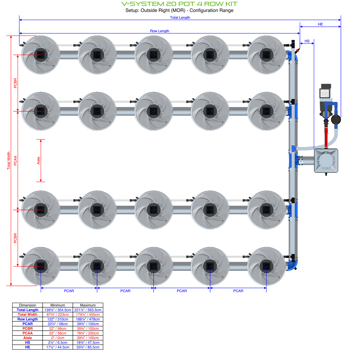 Alien Hydroponics V-SYSTEM 20 Pot 4 Row Kit