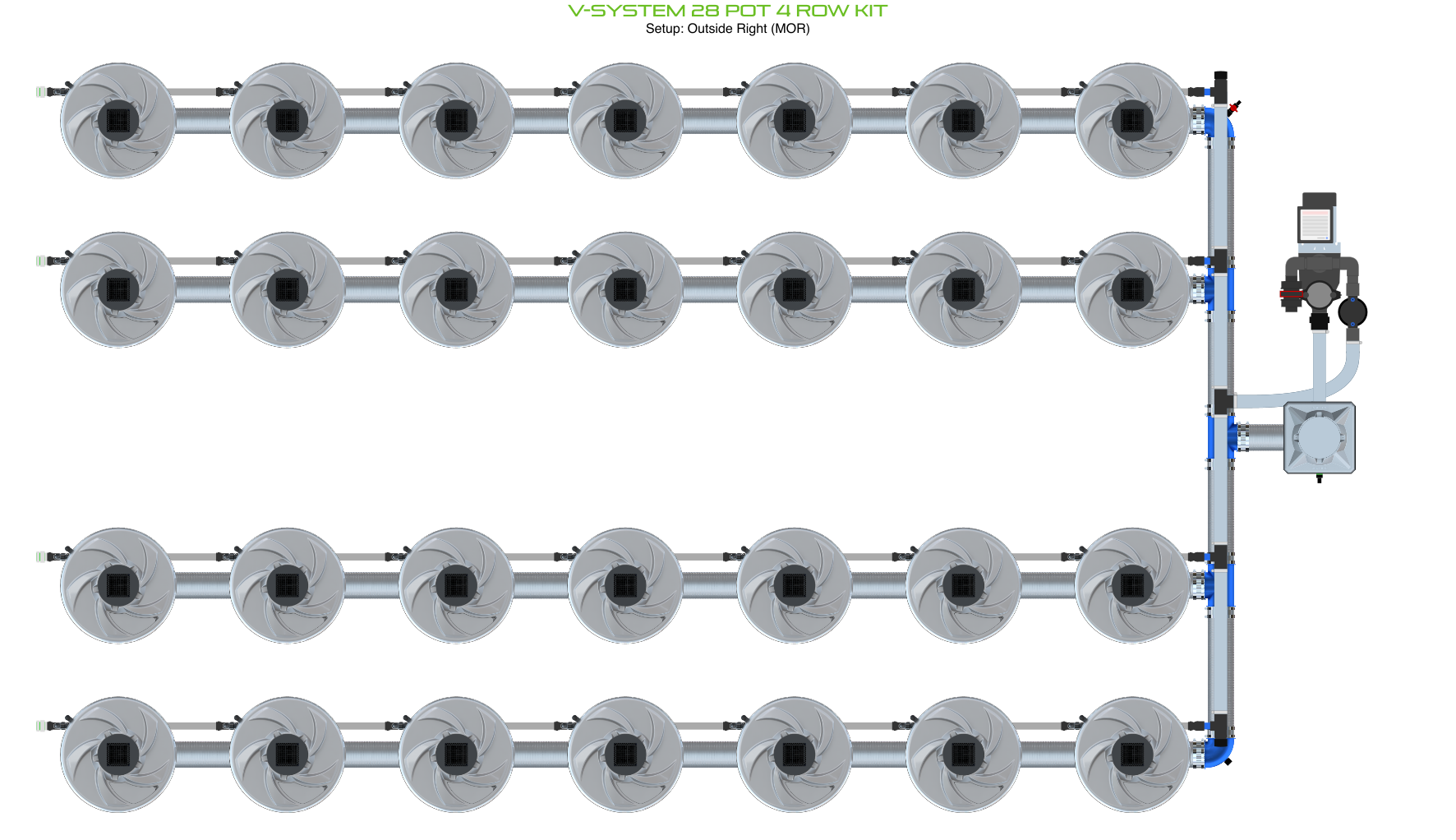 Alien Hydroponics V-SYSTEM 28 Pot 4 Row Kit
