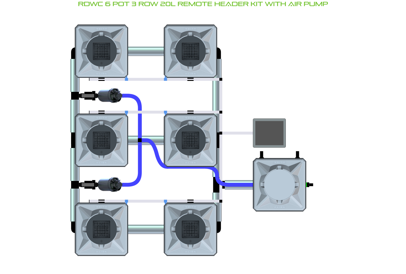 Alien Hydroponics RDWC 6 Pot 3 Row Kit