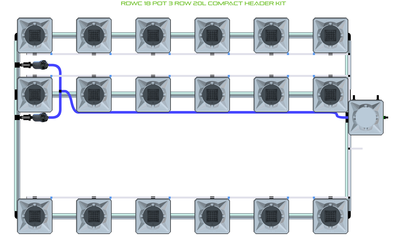 Alien Hydroponics RDWC 18 Pot 3 Row Kit
