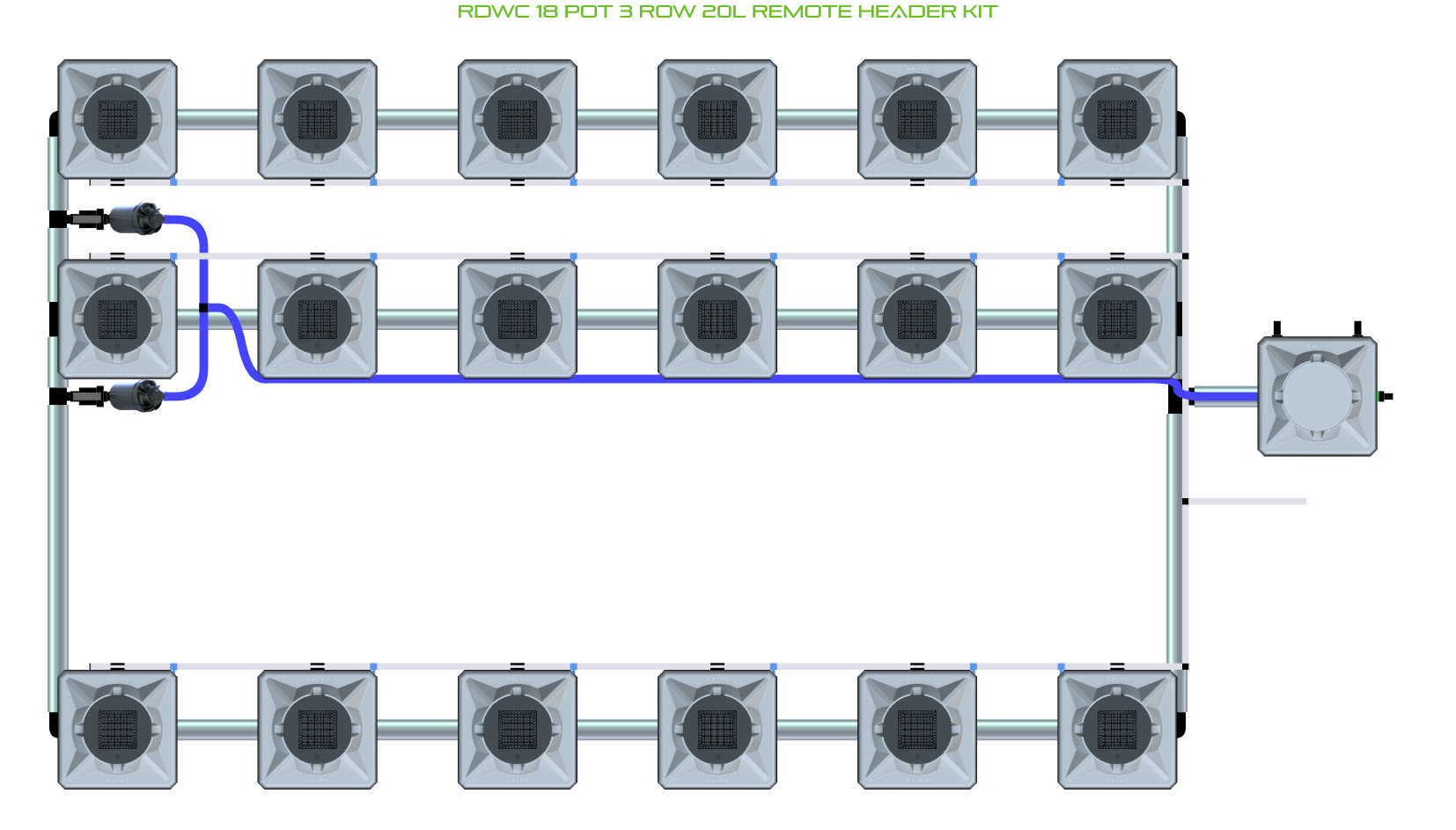 Alien Hydroponics RDWC 18 Pot 3 Row Kit