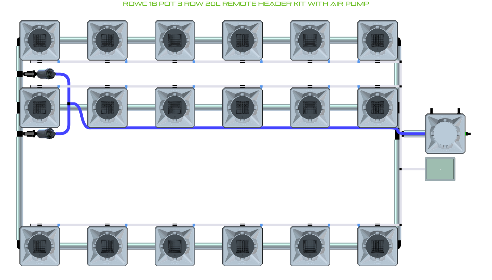Alien Hydroponics RDWC 18 Pot 3 Row Kit