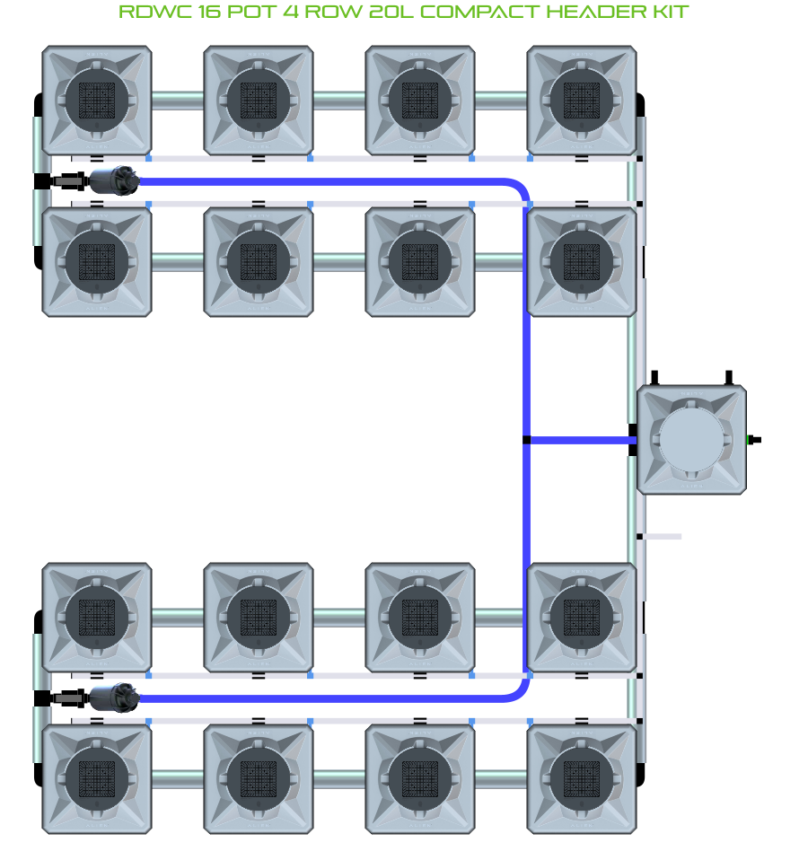 Alien Hydroponics RDWC 16 Pot 4 Row Kit