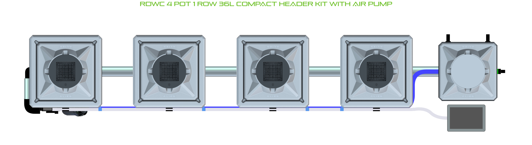 Alien Hydroponics RDWC 4 Pot 1 Row Kit