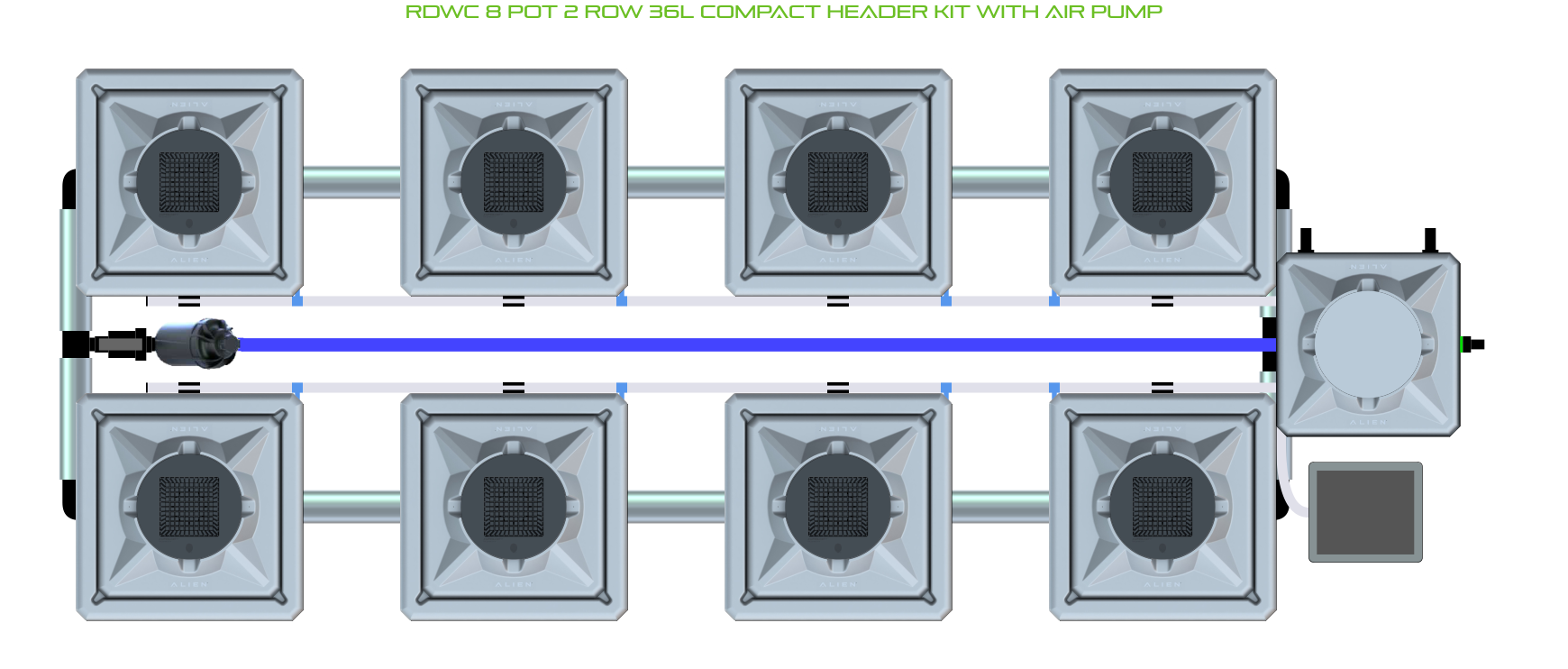 Alien Hydroponics RDWC 8 Pot 2 Row Kit