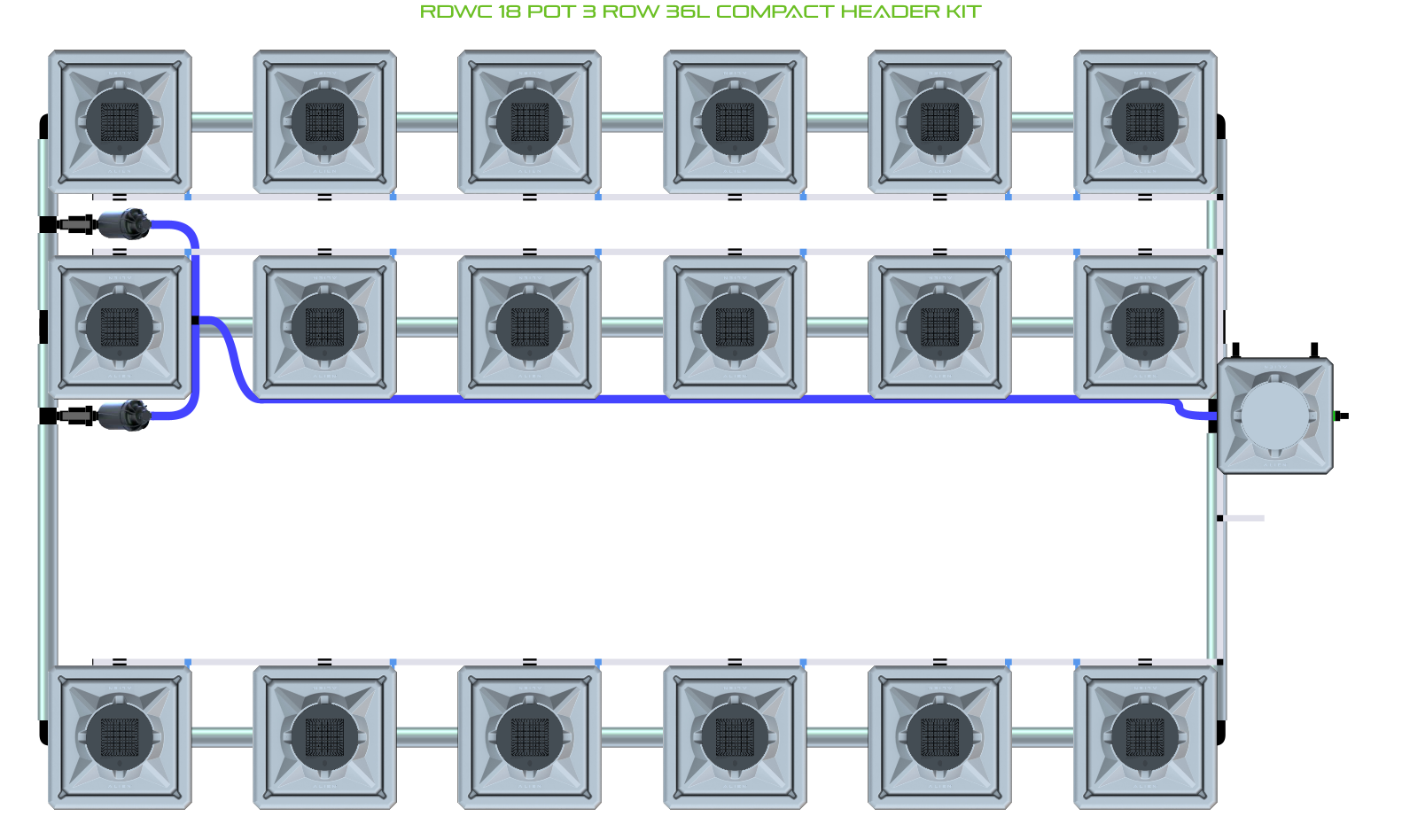Alien Hydroponics RDWC 18 Pot 3 Row Kit