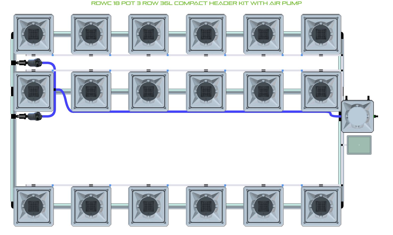 Alien Hydroponics RDWC 18 Pot 3 Row Kit