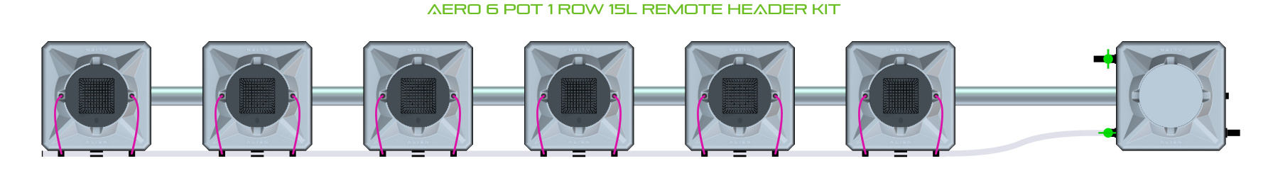 Alien Hydroponics AERO 6 Pot 1 Row Kit