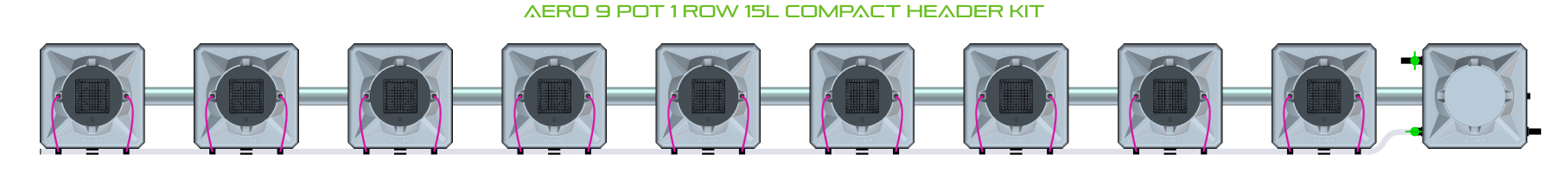 Alien Hydroponics AERO 9 Pot 1 Row Kit