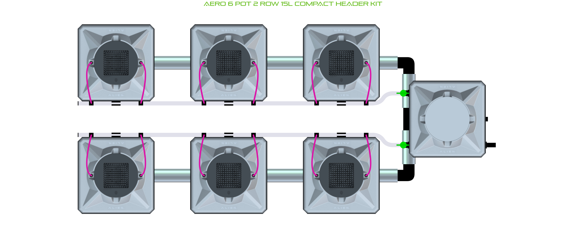 Alien Hydroponics AERO 6 Pot 2 Row Kit