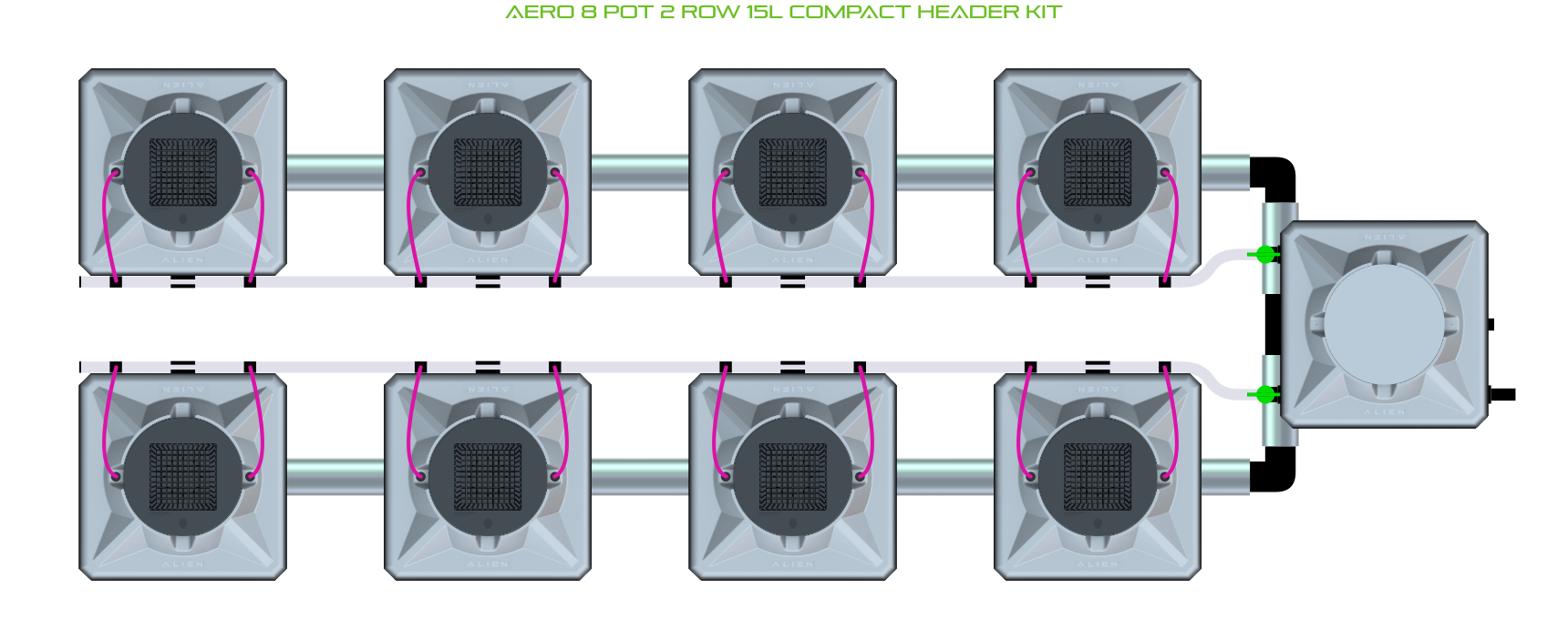 Alien Hydroponics AERO 8 Pot 2 Row Kit