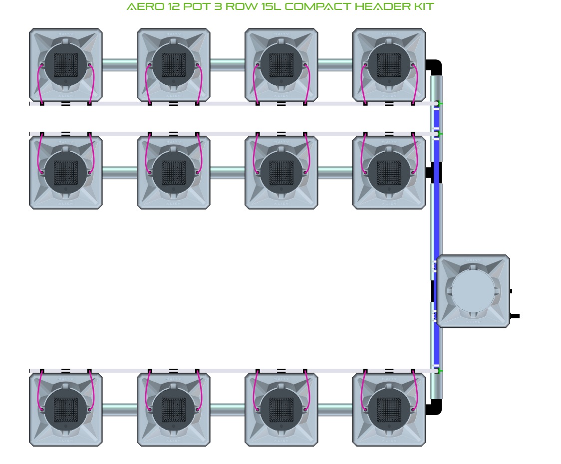 Alien Hydroponics AERO 12 Pot 3 Row Kit