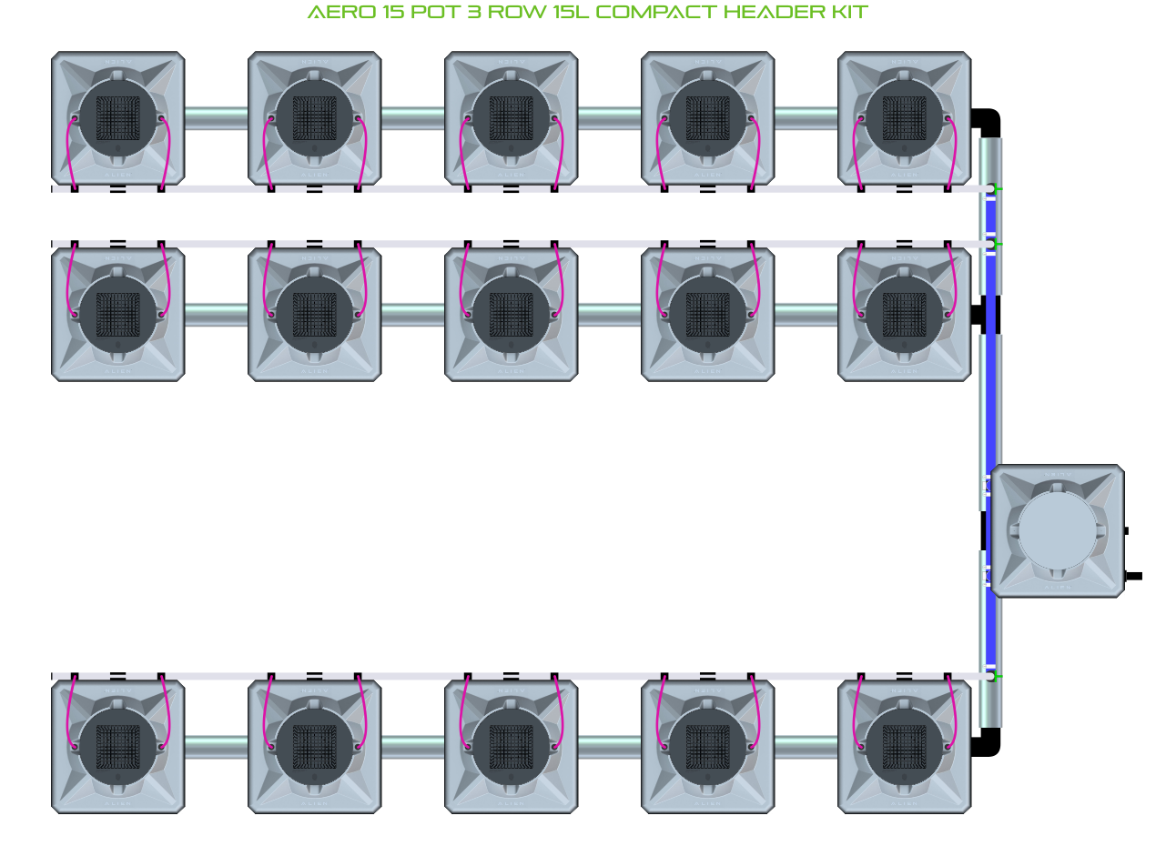 Alien Hydroponics AERO 15 Pot 3 Row Kit
