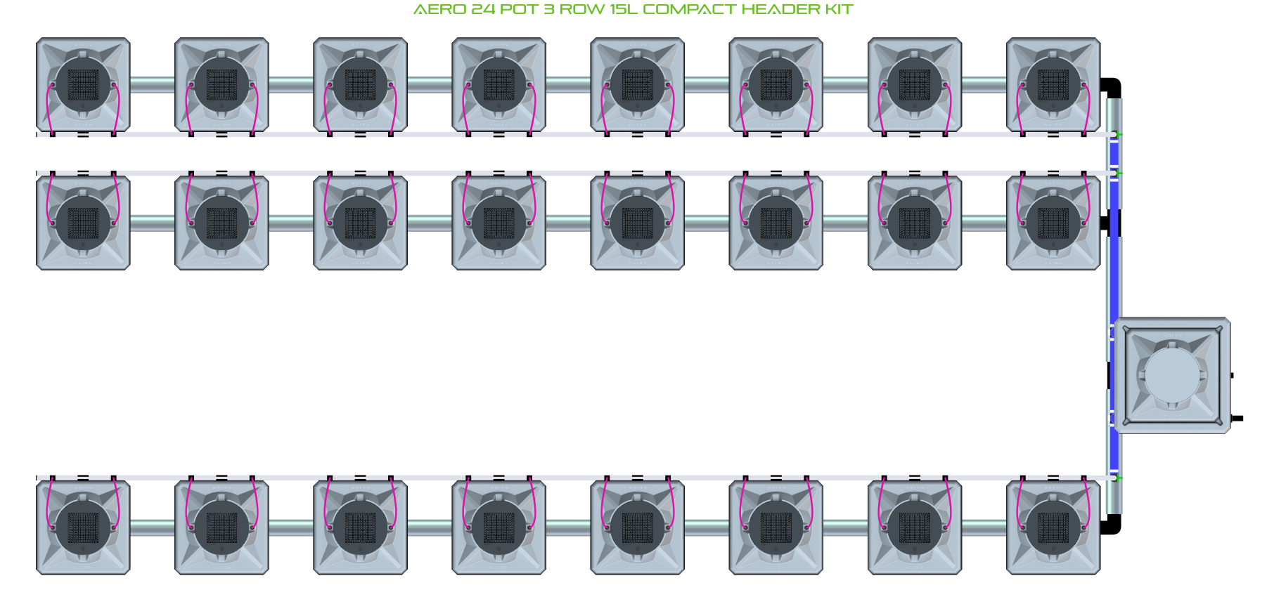 Alien Hydroponics AERO 24 Pot 3 Row Kit