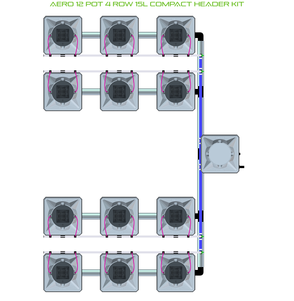 Alien Hydroponics AERO 12 Pot 4 Row Kit