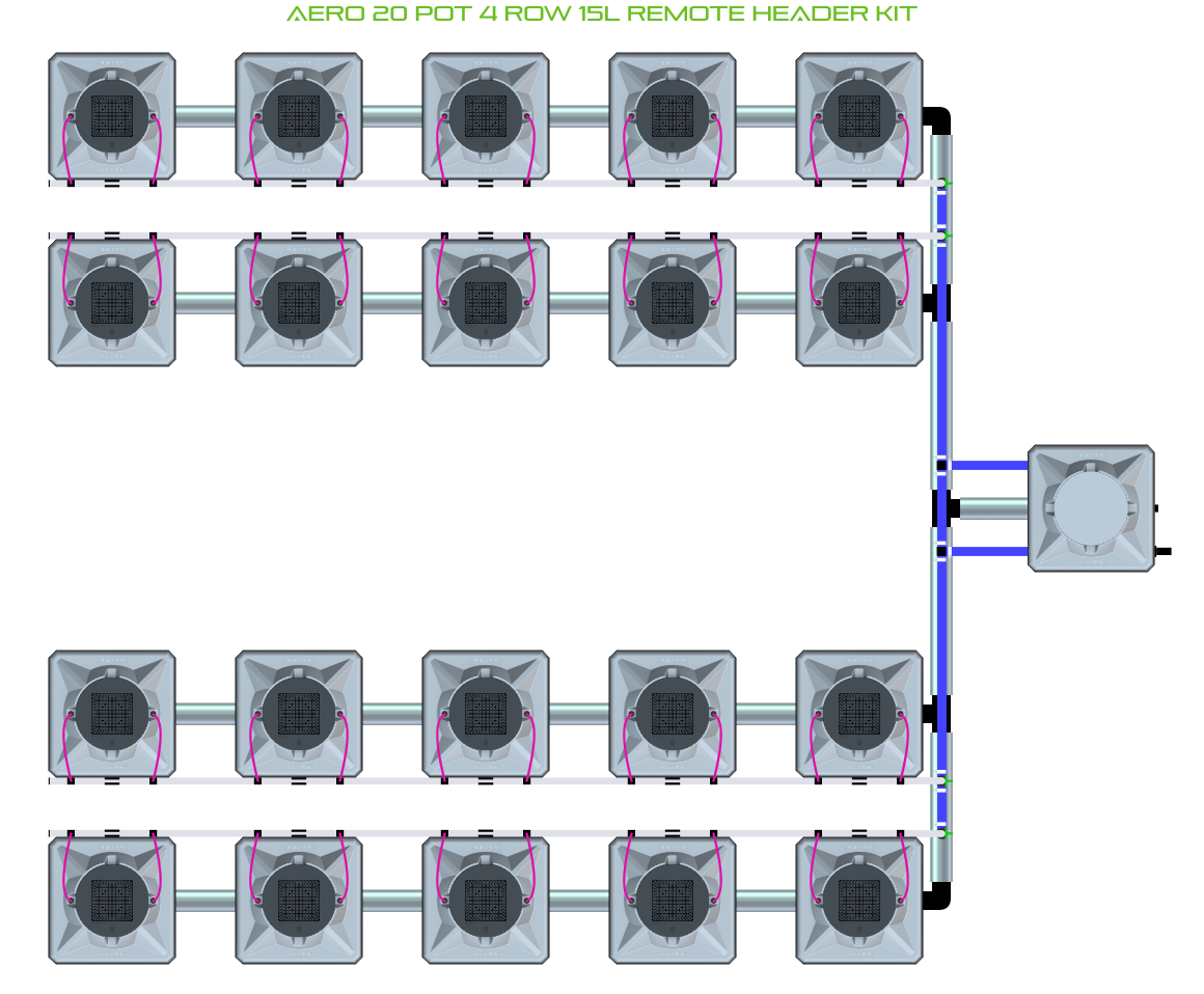 Alien Hydroponics AERO 20 Pot 4 Row Kit
