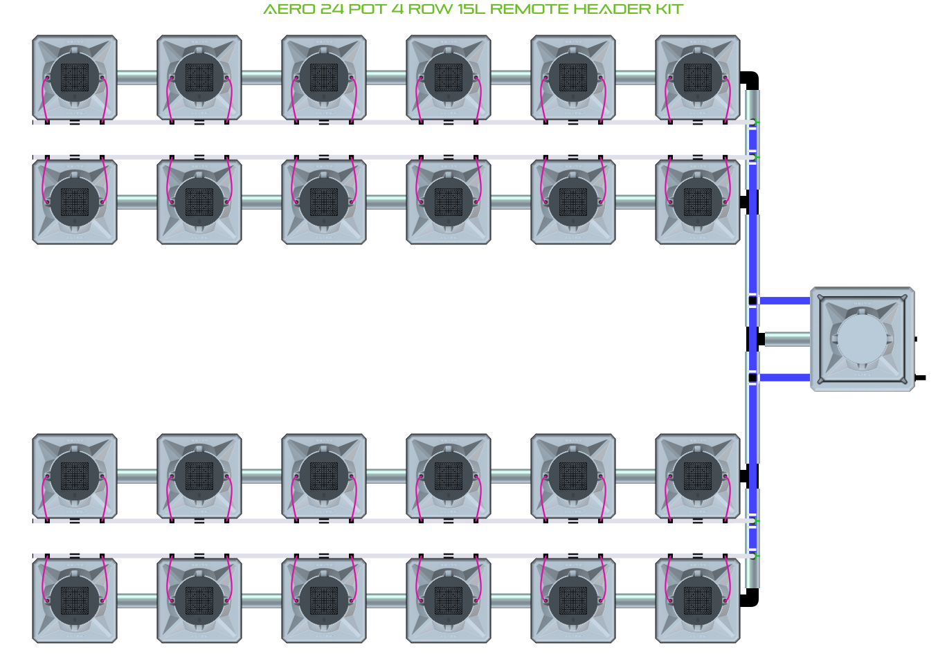 Alien Hydroponics AERO 24 Pot 4 Row Kit