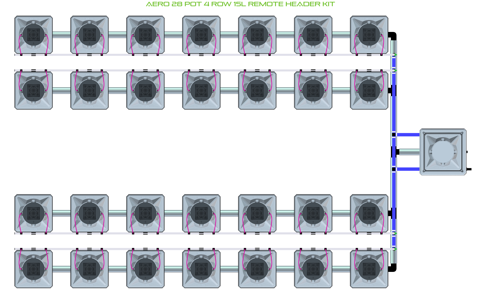 Alien Hydroponics AERO 28 Pot 4 Row Kit