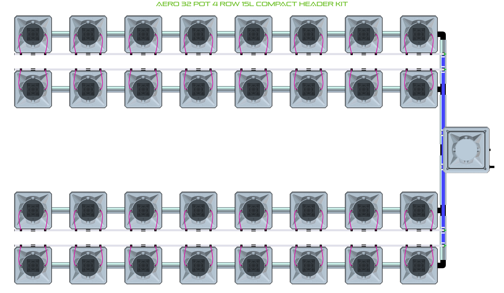 Alien Hydroponics AERO 32 Pot 4 Row Kit
