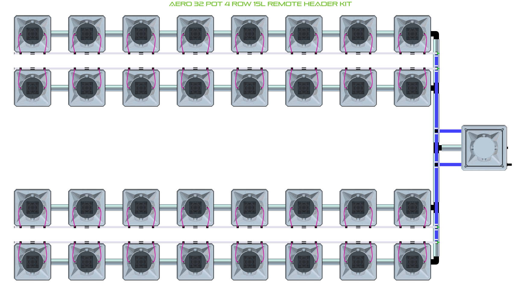 Alien Hydroponics AERO 32 Pot 4 Row Kit