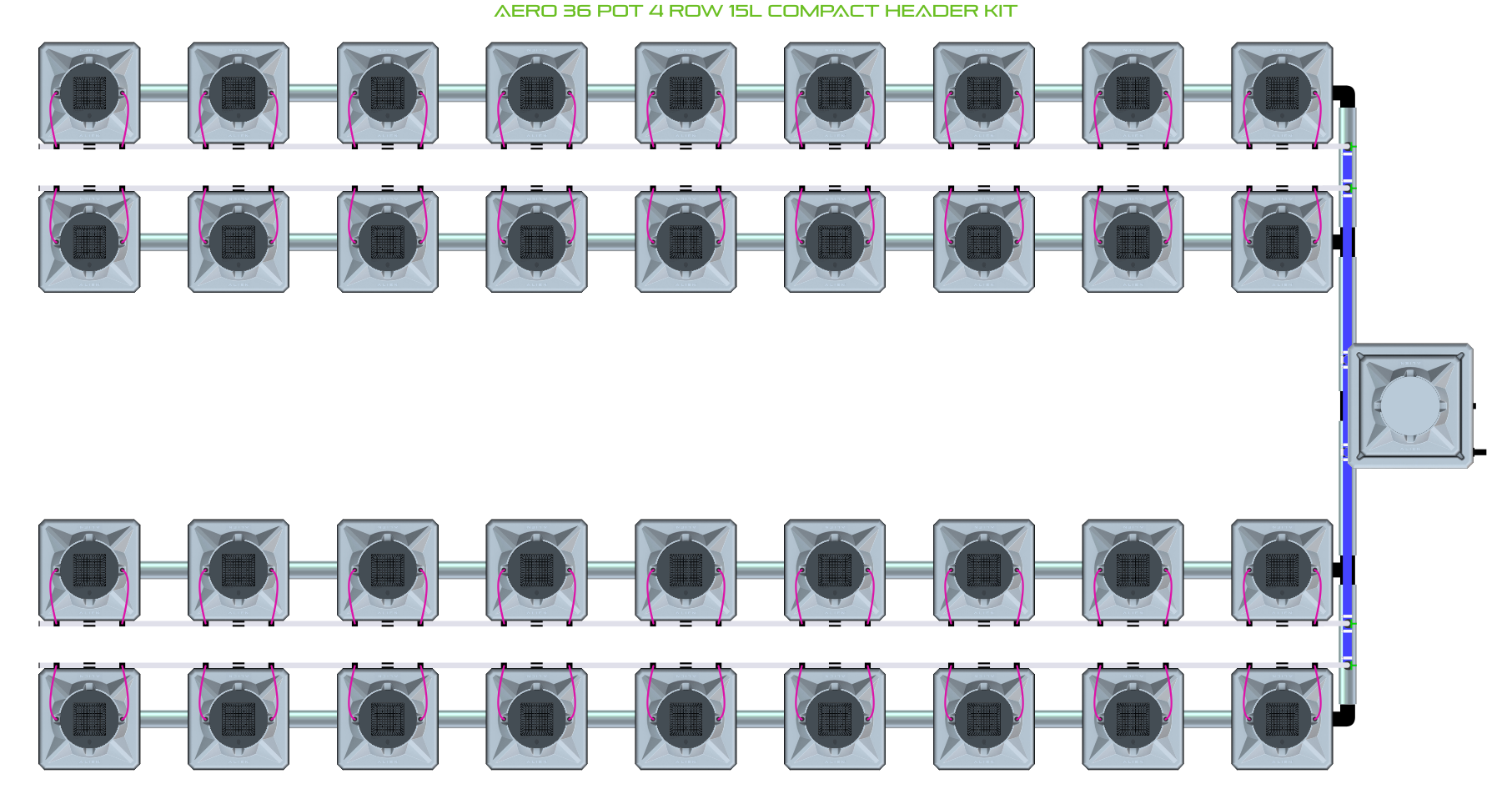 Alien Hydroponics AERO 36 Pot 4 Row Kit