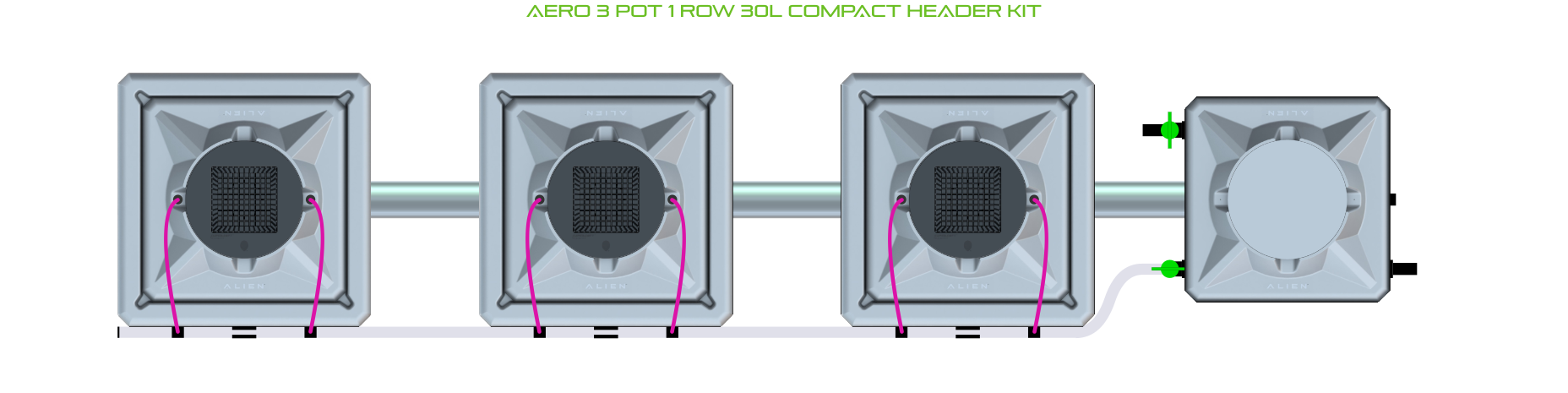 Alien Hydroponics AERO 3 Pot 1 Row Kit
