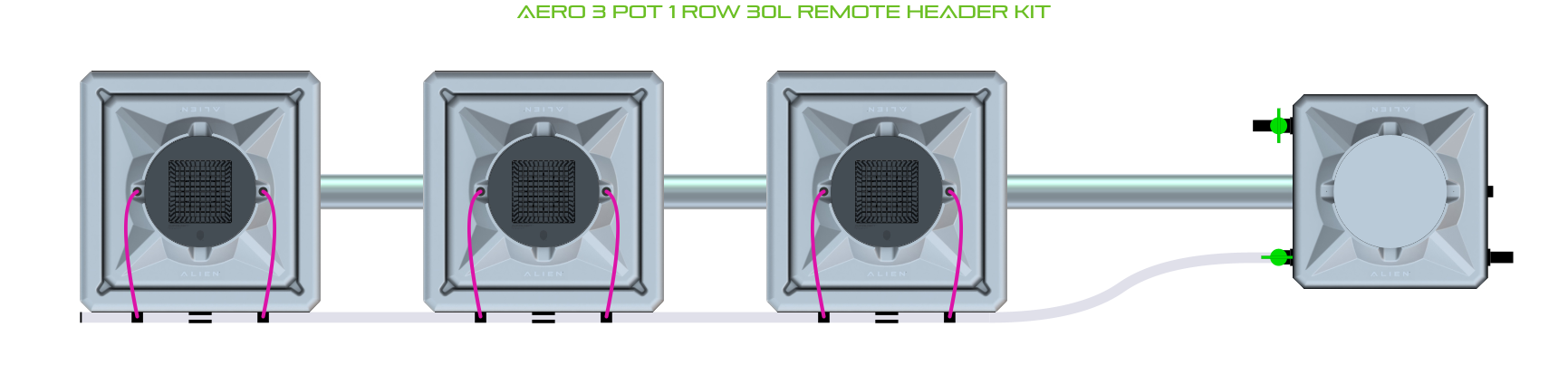 Alien Hydroponics AERO 3 Pot 1 Row Kit