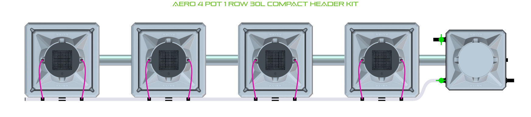 Alien Hydroponics AERO 4 Pot 1 Row Kit