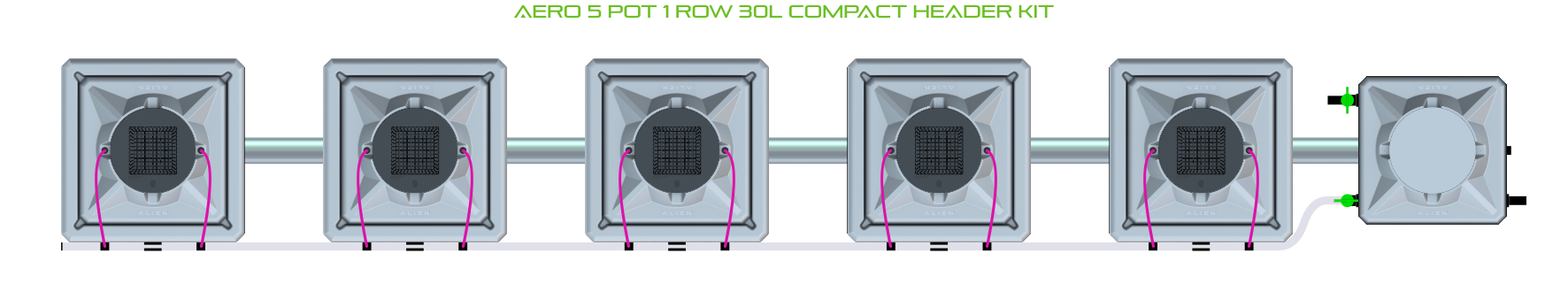 Alien Hydroponics AERO 5 Pot 1 Row Kit