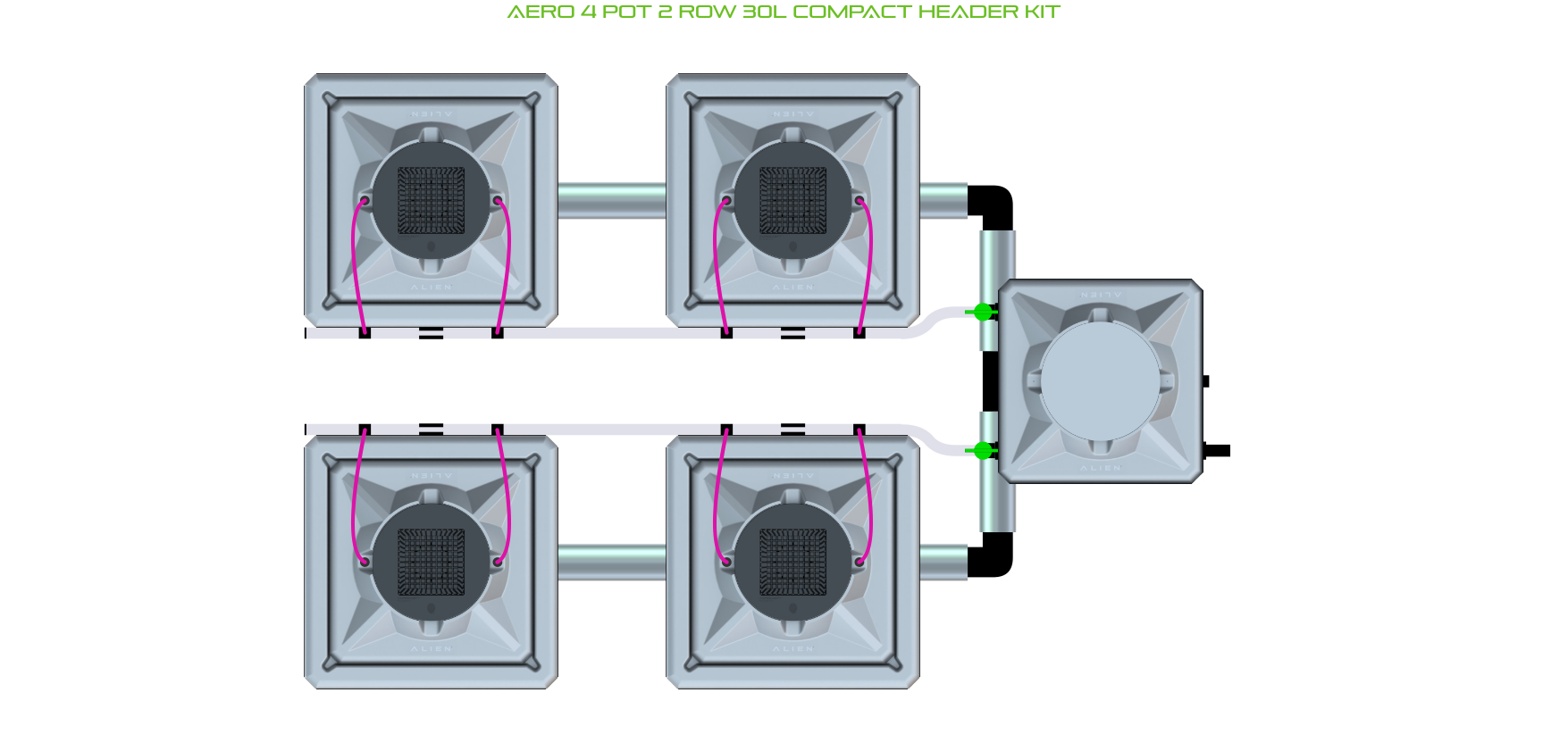 Alien Hydroponics AERO 4 Pot 2 Row Kit