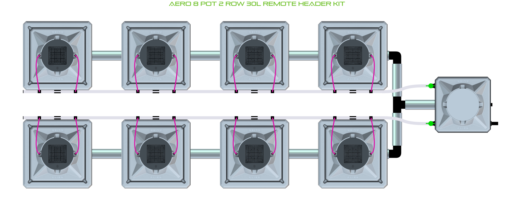 Alien Hydroponics AERO 8 Pot 2 Row Kit