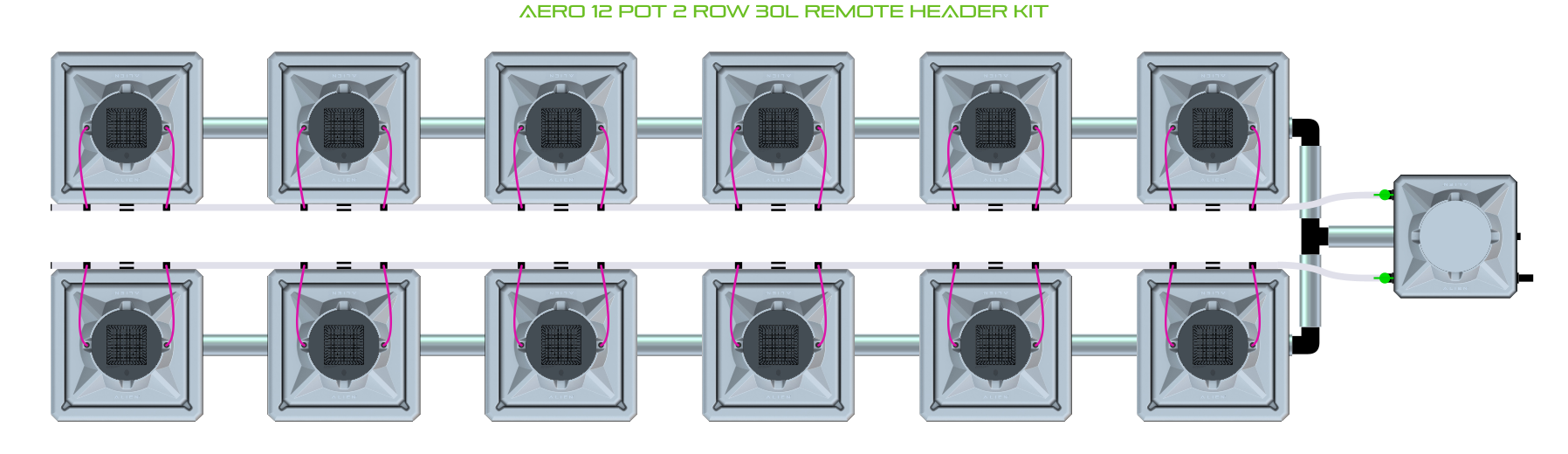 Alien Hydroponics AERO 12 Pot 2 Row Kit