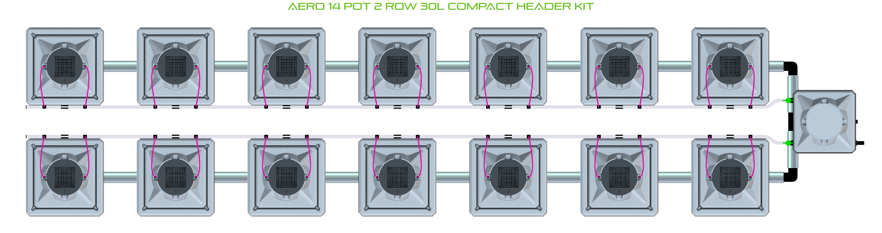 Alien Hydroponics AERO 14 Pot 2 Row Kit