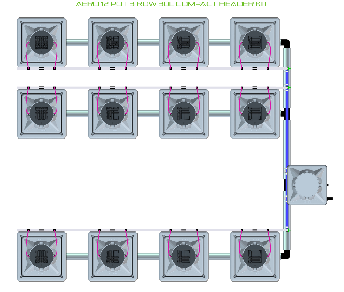 Alien Hydroponics AERO 12 Pot 3 Row Kit