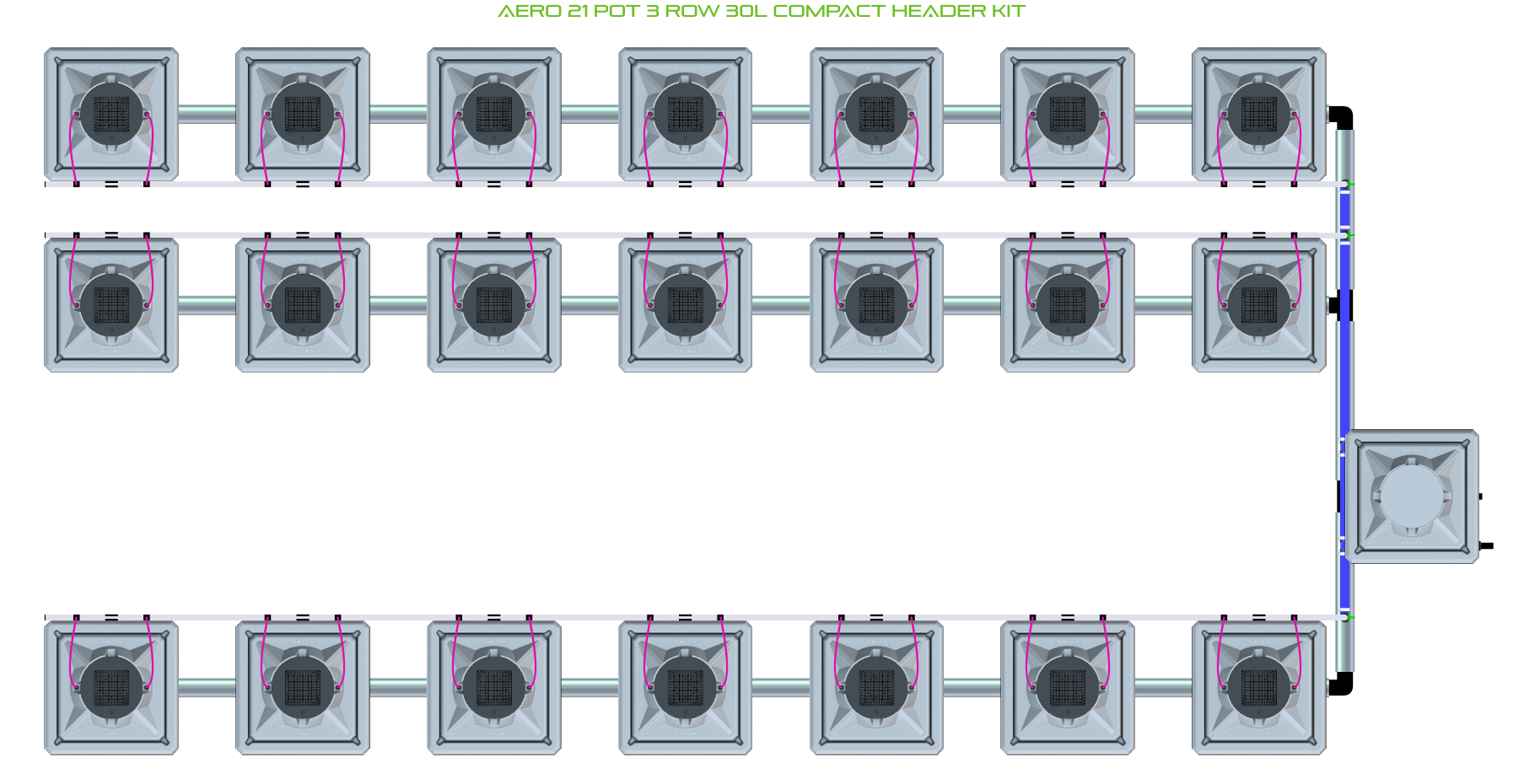 Alien Hydroponics AERO 21 Pot 3 Row Kit