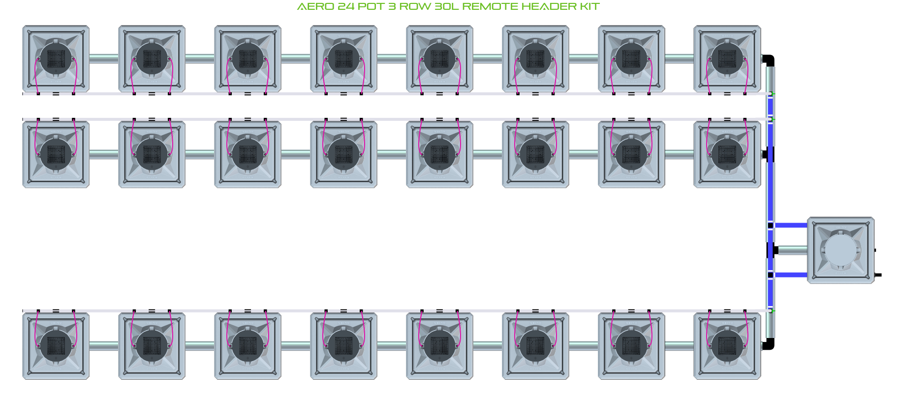 Alien Hydroponics AERO 24 Pot 3 Row Kit