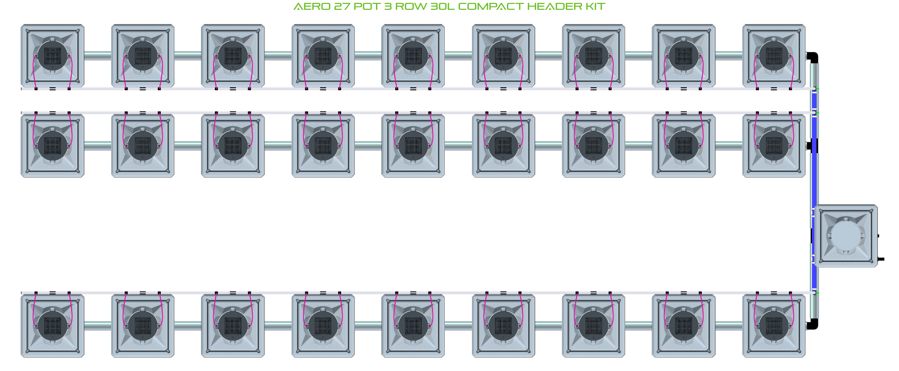 Alien Hydroponics AERO 27 Pot 3 Row Kit